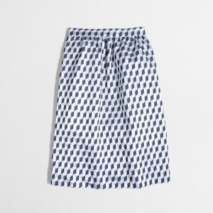 J.Crew White & Blue Geometric Pattern Skirt